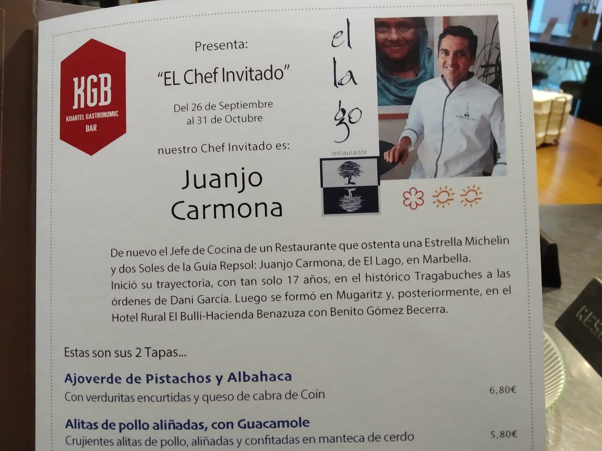 MicocinaCR's tweet photo. Desde hoy hasta el 31 de Octubre el #chefinvitado en @KGBmalaga es mi admirado @restaurantegir1 del @RestElLago #EstrellaMichelin #SolRepsol de #Marbella ¡No se lo pueden perder! #foodiesmalaga #restaurantesdemalaga #tapearenmalaga #kgbfans #Malaga #gastronomiamalagueña #chefs https://t.co/jmWhFC7Yvd