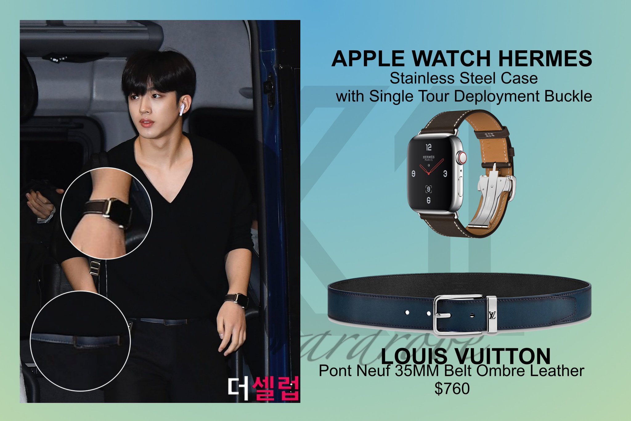 minpriceph on X: 190927 KIM YOHAN APPLE WATCH HERMES Stainless Steel Case  with Single Tour Deployment Buckle * A gift from @nunas_yohan LOUIS VUITTON  Pont Neuf 35MM Belt Ombre Leather $760 #kimyohan #