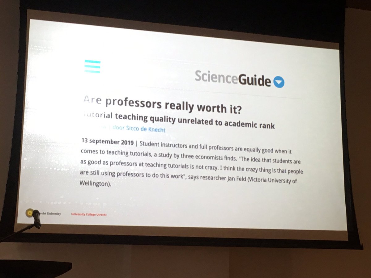 JulieH_Psyc's tweet photo. Christel Lutz challenges us - students can learn without us, so why do we belong in the classroom? She argues that we should see ourselves as a co-learner with our students. So true! - love working with students as co-creators precisely because they teach me so much #ESPLAT2019 https://t.co/7lENP080LZ