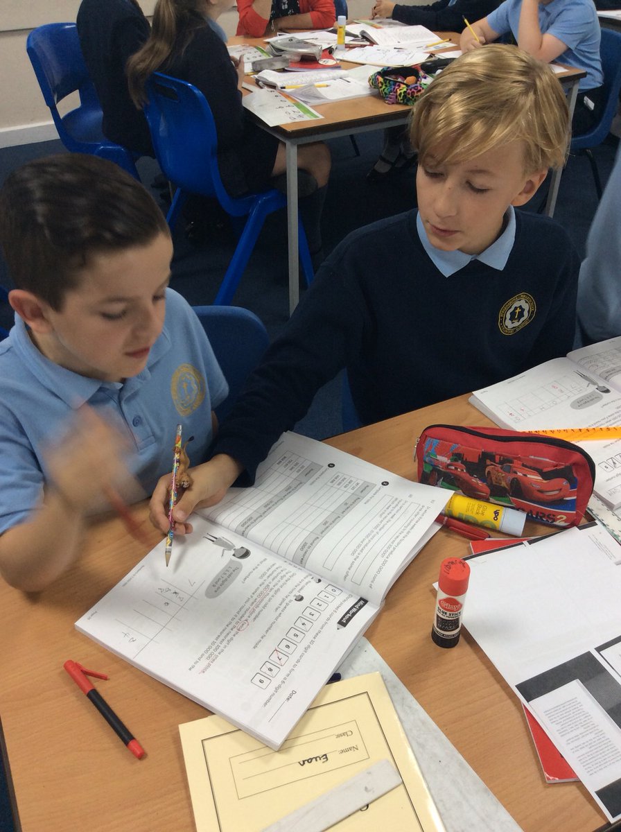 TeamFiveStBs's tweet photo. Team 5 are having a “Workbook Workout” this morning. Phew - those concentrating, collaborating and analysing learning powers are in full swing! #stbMaths #stbLPA https://t.co/uJnvBYgKxM