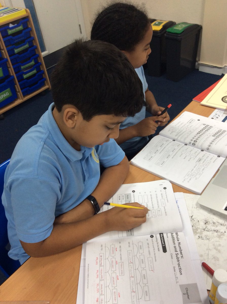 TeamFiveStBs's tweet photo. Team 5 are having a “Workbook Workout” this morning. Phew - those concentrating, collaborating and analysing learning powers are in full swing! #stbMaths #stbLPA https://t.co/uJnvBYgKxM