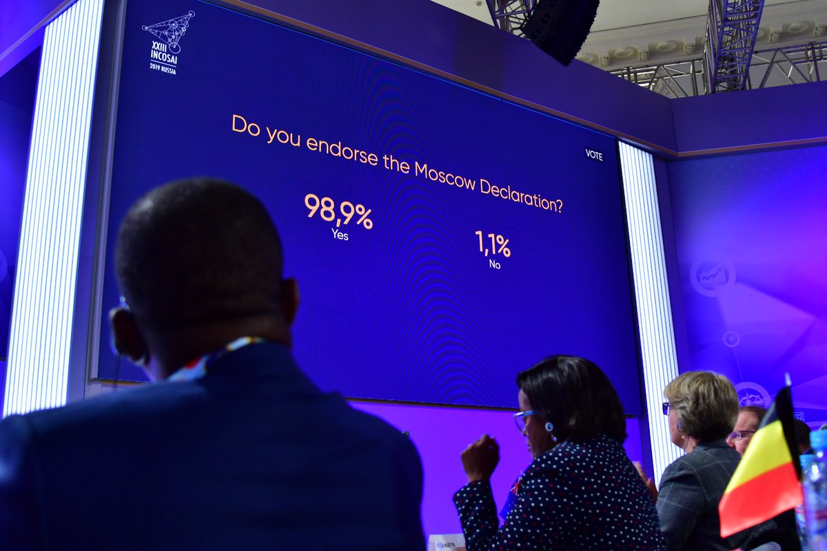 Moscow Declaration has been formally endorsed at #INCOSAI2019!

Built on collective efforts of the INTOSAI community, it provides an ambitious roadmap for SAIs over the next three years.