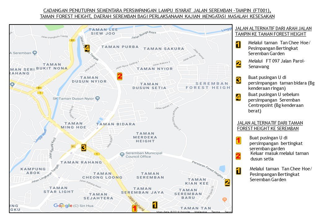 Cadangan Penutupan Sementara Prsimpgn L. Isyarat Jln Seremban–Tampin (FT001), Tmn Forest Height,  Seremban bagi Perlaksanaan Kajian Mengatasi Masalah Kesesakn. Kajian ini akn dilaksanakn pada 1/10/2019 hingga 31/10/2019
@MenteriBesarNS <a href="/JKRMalaysia/">JKR Malaysia</a> <a href="/RakanKKR/">RakanKKR</a> <a href="/MOWorks/">でやんす</a> <a href="/JdSeremban/">JD SEREMBAN</a>