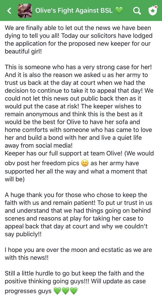 💚💚💚Olive Update 💚💚💚 Our girls update. Thank u to all her Army who continue to keep the faith and have patience in supporting the journey! We can’t do it without u. #FreeOlive #OlivesArmy