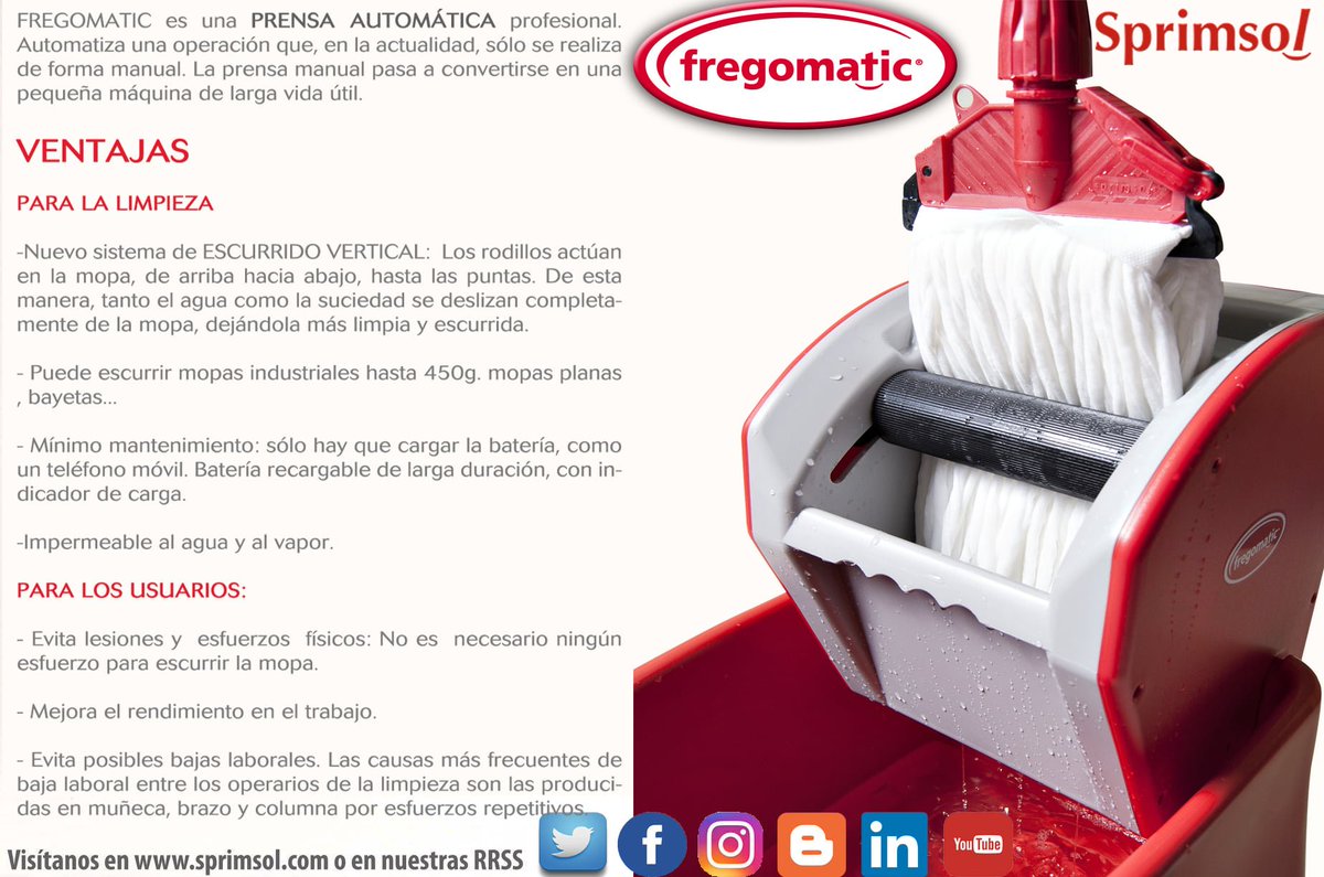 fregolaSprimsol's tweet photo. La prensa automática #fregomatic es un aliado en la limpieza profesional que evita lesiones y esfuerzos físicos.
Cuida tu #Salud y pásate a #fregomatic 😊
#EscurridoVertical #Ergonomía #hogar #PRL #DiaMundialDelTurismo #HuelgaMundialPorElClima https://t.co/mZmIvFW7tL