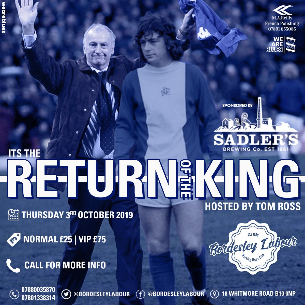 This Thursday we have the one the only Trevor Francis there is still time for tickets but once there gone there gone no ifs no buts @sadlersbrewco @SadlersMike <a href="/BCFC/">Birmingham City FC</a> <a href="/thegoalzone/">Tom Ross</a> #kro #bcfc #boywonder #sadlers #rt #birmingham
