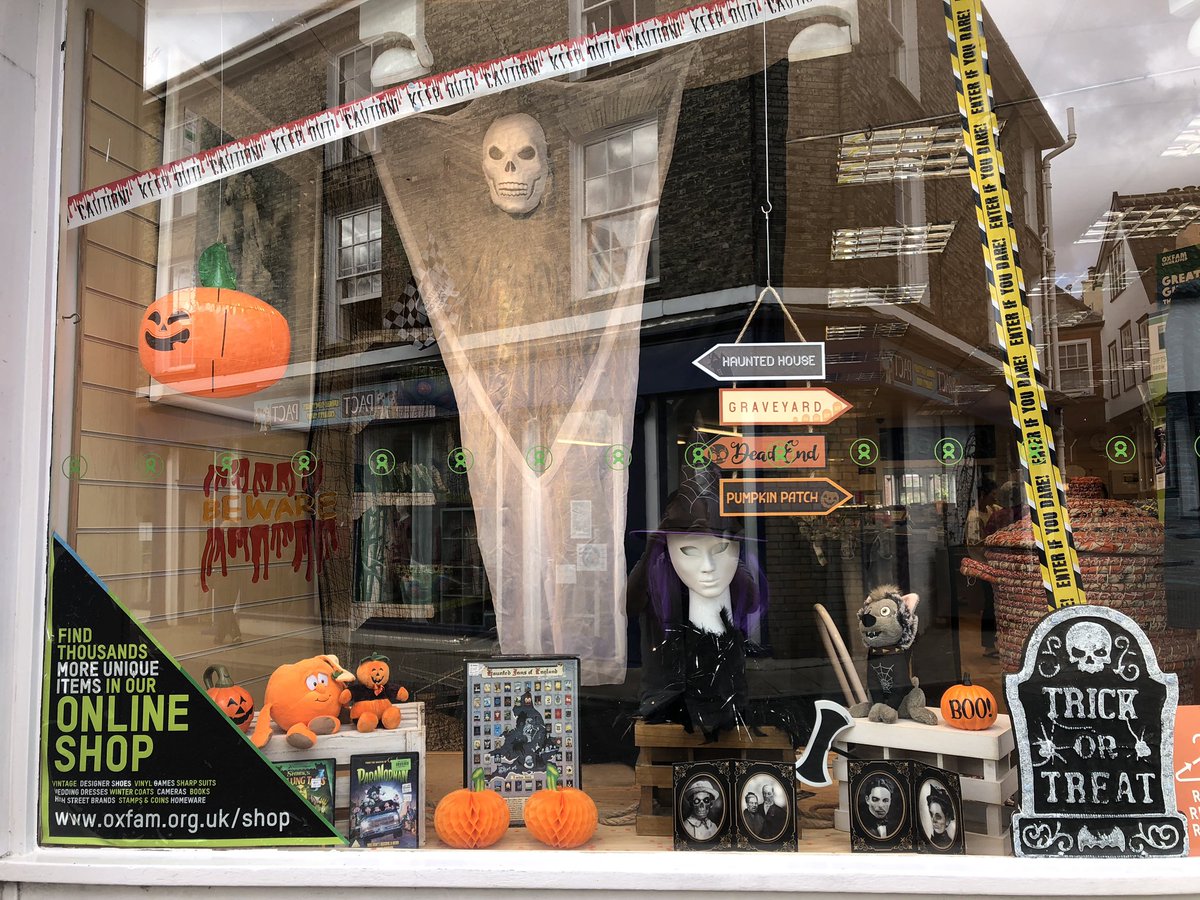 We have become spooky 👻 at Oxfam Diss. Currently only our window has been haunted but the store will soon follow... 🎃 #CharityRetail #FoundInOxfam