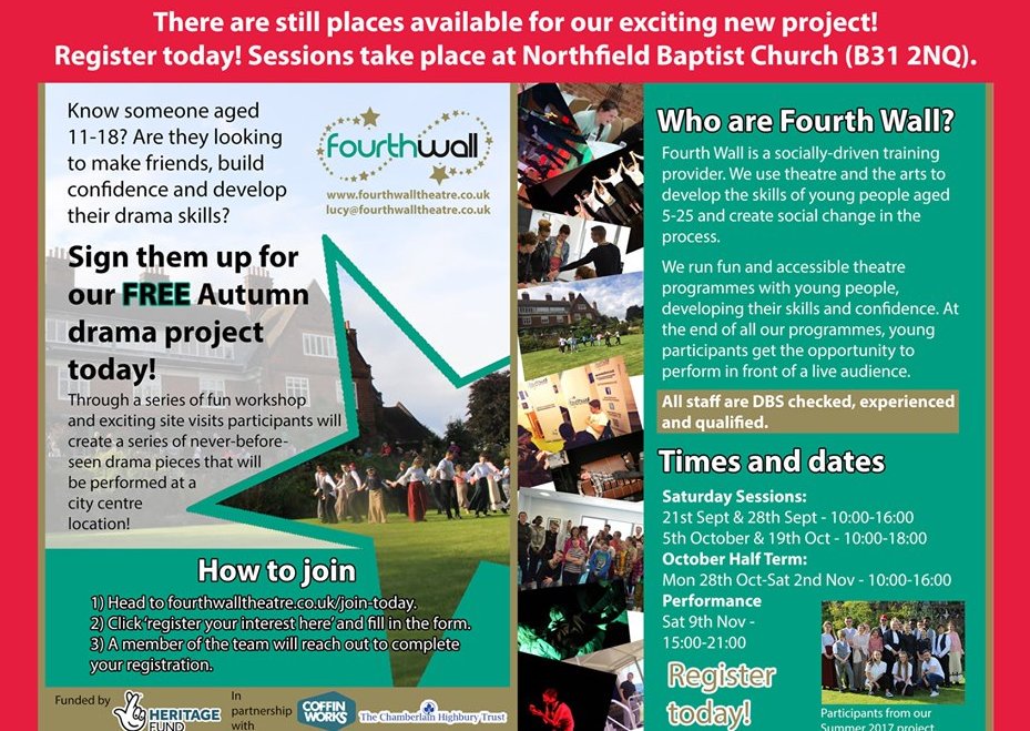 FourthWall_UK's tweet photo. @UoBSchool we were really excited to welcome some of your pupils last weekend to our Free Drama project there are still spaces if any more want to join us. https://t.co/GPdZRXohTD
