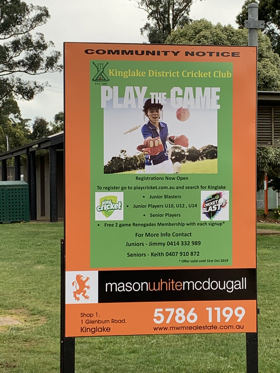 KinglakeCC's tweet photo. Thanks to Mason White McDougall Real Estate Kinglake for supporting Kinglake Cricket Club with three boards across the hill. https://t.co/Wtr6RsvZgE
