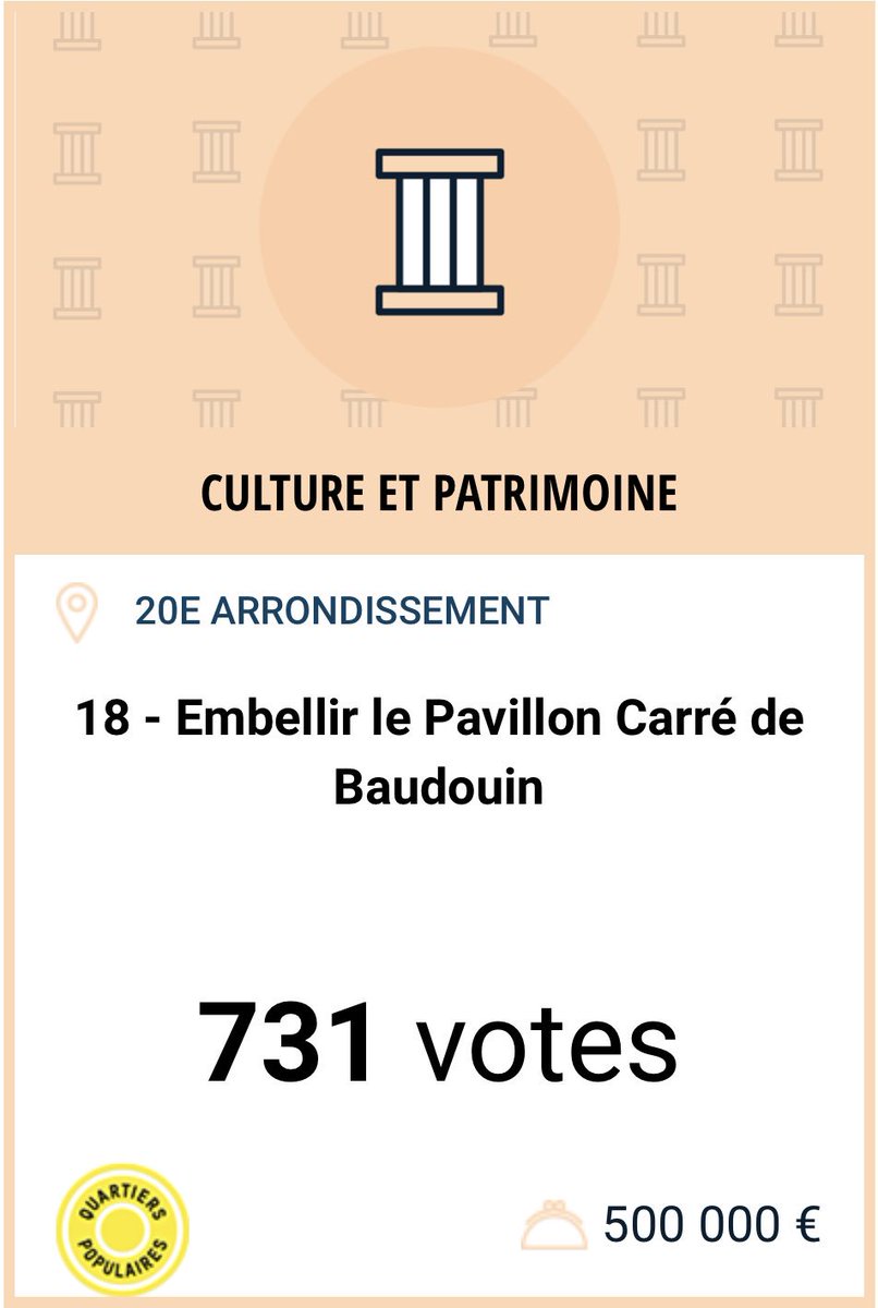 Projet Lauréat ! 
Merci aux citoyens du 20e d’avoir choisi notre projet #culture et #patrimoine. 
Merci également à <a href="/Quentinpsb/">Quentin PASBEAU</a> d’avoir émis ce projet en février dernier au #BudgetParticipatif.

#Paris20 #Belleville #Ménilmontant