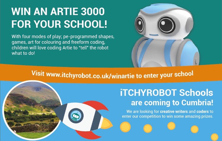 What a fantastic competition for primary schools in Cumbria to win an Artie 3000 for their school to find out more head over to 
itchyrobot.co.uk/winartie/ <a href="/iTCHYROBOT_SCH/">iTCHYROBOT Schools</a> #cumbria #primaryschools #carlisle #westcumbria 😄