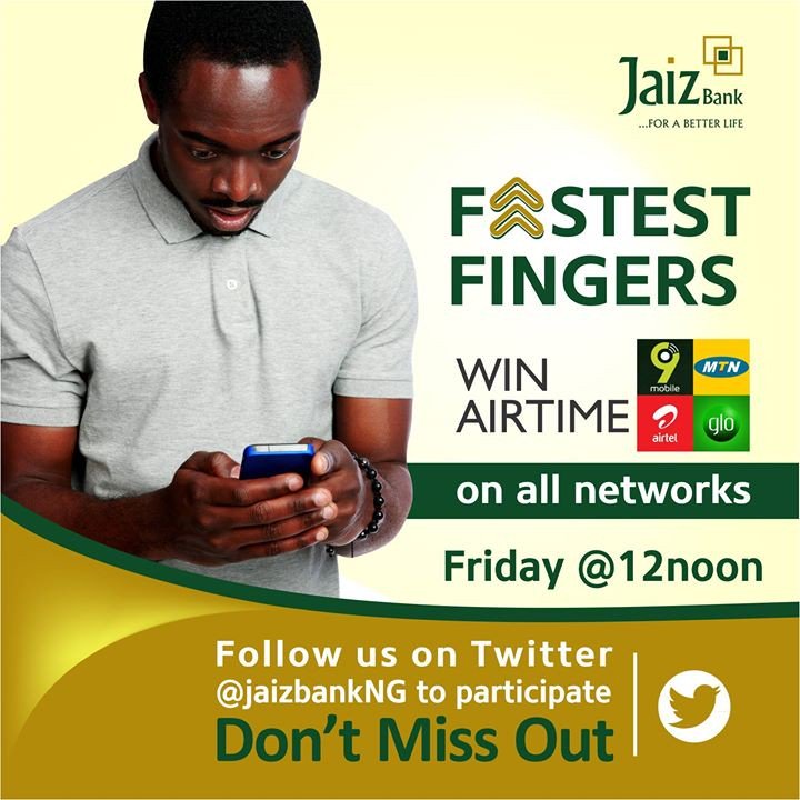 JaizBankNG's tweet photo. Good morning, Jaiz FANmily. It is Friday again and 12 noon is the time for #FastestFingerFriday. Are you ready?

#JaizLifestyle 
#JaizBank https://t.co/IQu5q1AuGD