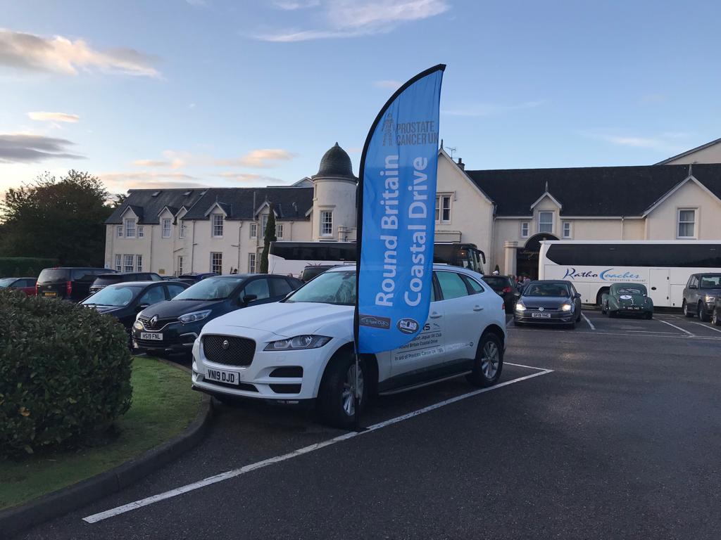 XKClubRBCD's tweet photo. RBCD Stage 12. Club HQ Shannon sharing Yellow Hat duties with Peter Stanway. Sunshine, tops down and plenty of attention at Kingsmills Hotel, Inverness before flagging away.
@ProstateUK 
@XKClub1 
@ListersGroup 
@SNG_Barratt 
@TwyfordMoors 
#scotland 
#inverness 
#prostatecancer https://t.co/r3wQeNNp03