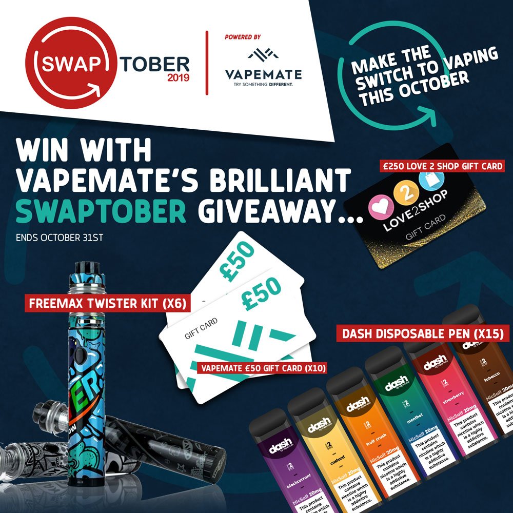 Retweet to enter our Amazing #Swaptober 2019 Giveaway for the chance to win one of our incredible prizes.

#Competition #Giveaway #Stoptober #Stoptober2019