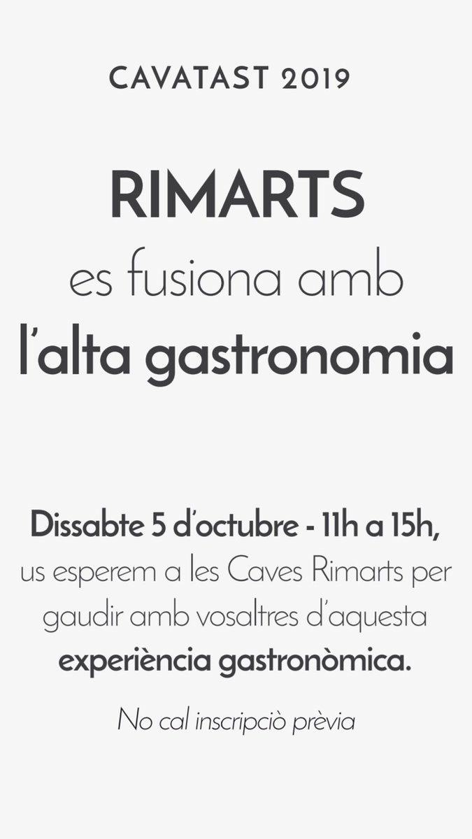 #Cavatast 2019
Dissabte/Saturday/Sábado Oct.5
11:00-15:00 a les nostres Caves
#SantSadurni
Txuletons, ostres, caves, formatges...