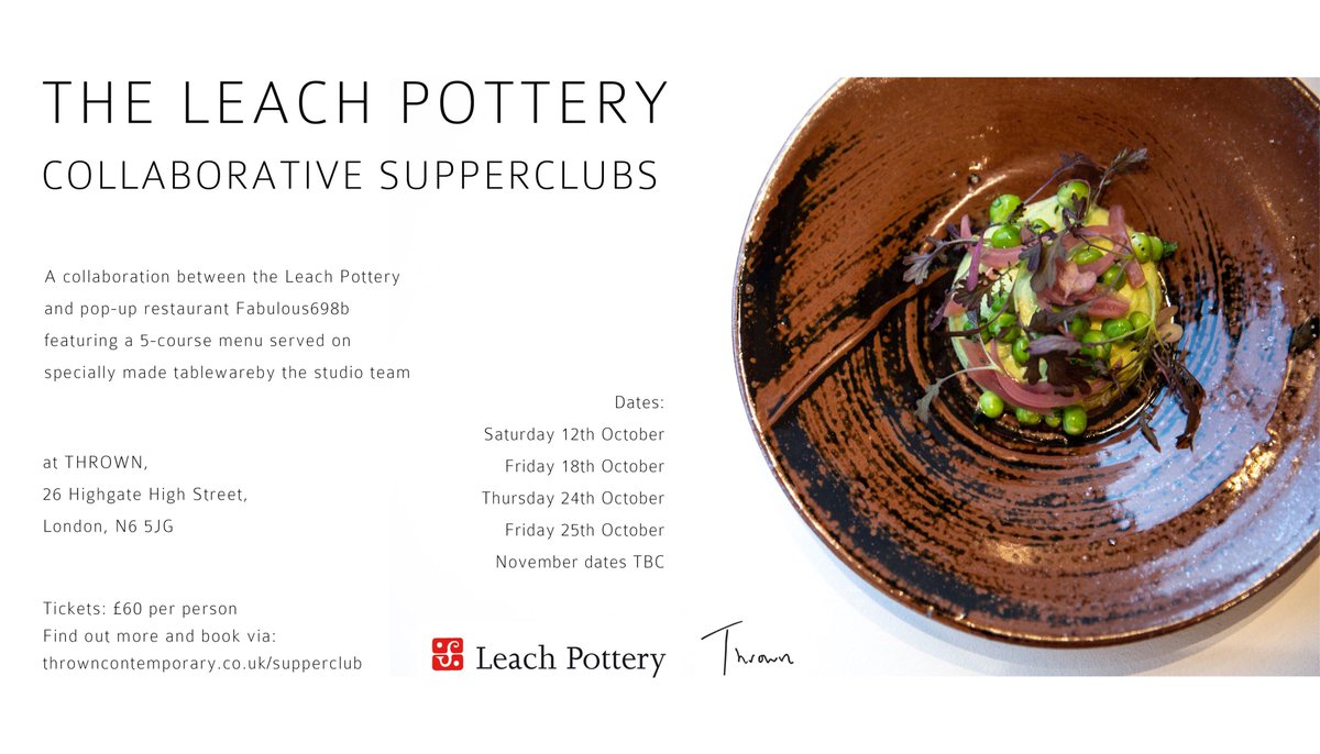 The Leach studio team return to <a href="/Thrown_gallery/">Thrown</a> for a second exhibition: Hand Heart Mind, 11 Oct - 23 Nov and have collaborated with pop up restaurant <a href="/Fabulous698B/">fabulous698b Pop up</a> to produce specially made tableware for a series of dinners at the gallery. Join them for A PV and talk on 10 Oct..