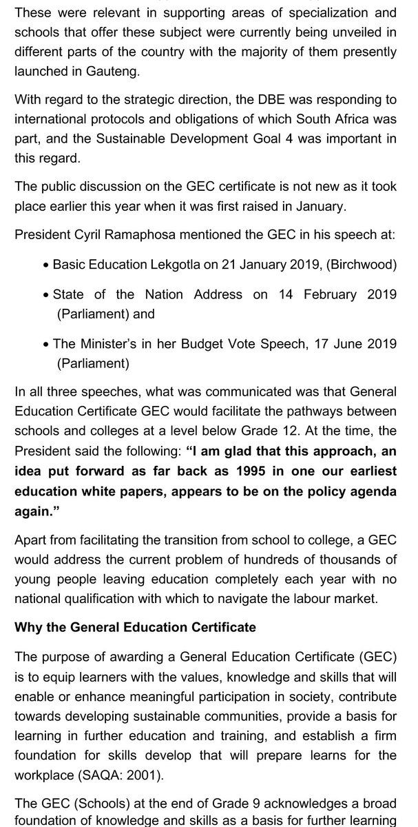 Thobeka_Rare's tweet image. The General Education Certificate is not a school exit certificate. Don't be misled by unsubstantiated media reports @DBE_SA @ElijahMhlanga @HubertMweli #grade9 #MinaInGrade9
