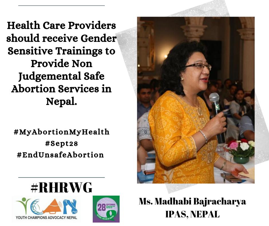 YOUTHCANN's tweet photo. Health care providers should receive gender sensitive trainings to provide nonjudgemental safe abortion services in Nepal. #MyAbortionMyHealth #Sept28 #EndUnsafeAbortion #RHRWG @IpasOrg @fwld1995 https://t.co/wW6eC5ZwOi