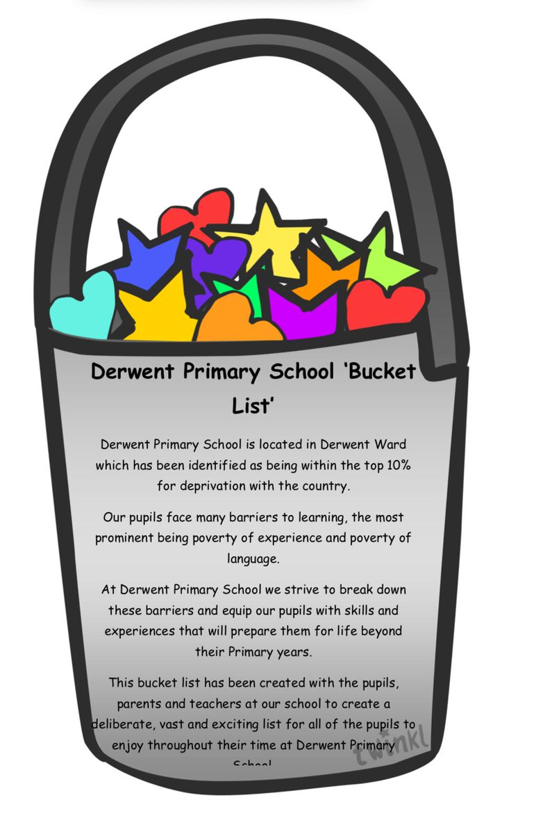 PookyH's tweet photo. I love LOVE love Derwent Primary School's bucket list of things that every kid should have a chance to try before the leave the school... 

They've seen a BIG increase in attendance on Fridays by doing these things on Friday afternoons

Could it work in your school? https://t.co/JfFGSGEXOZ