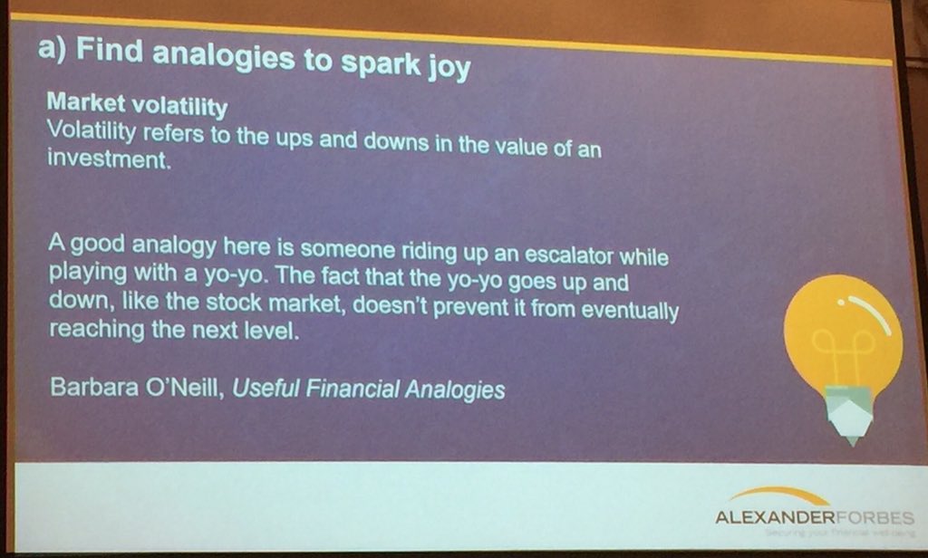 Plain_Lang_Eur's tweet image. Some great stories on #plainlanguage in practice this morning at #plain2019 Irene Stotko from Alexander Forbes Financial Services South Africa on communication about retirement.