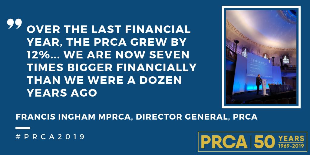 PRCA_HQ's tweet photo. "Over the last financial year, the PRCA grew by 12%. It was our twelfth consecutive year of financial growth. We are now SEVEN times bigger financially than we were a dozen years ago" @Ingers1975 at the #PRCA2019 National Conference. https://t.co/NdbU86KBmg https://t.co/U9bcozalsn