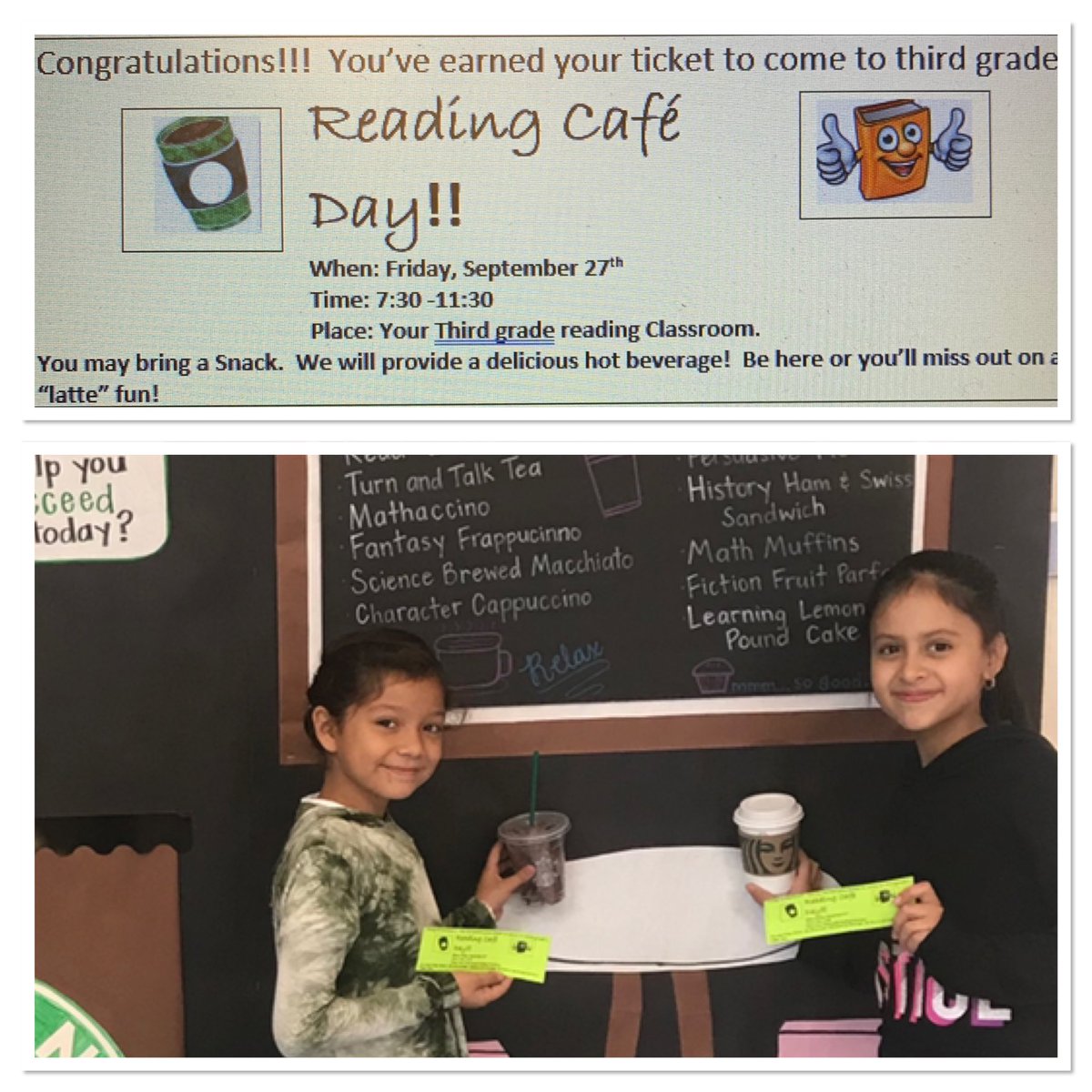 mrs_mosqueda's tweet photo. So excited for today’s reading cafe day!!!!! #indepndentreading #promoteliteracy #engagethelearner #cafemode (If you haven’t already, check out Mrs. Mulkins’s awesome display!) @MorenoMustangs https://t.co/9vSjEWax6p