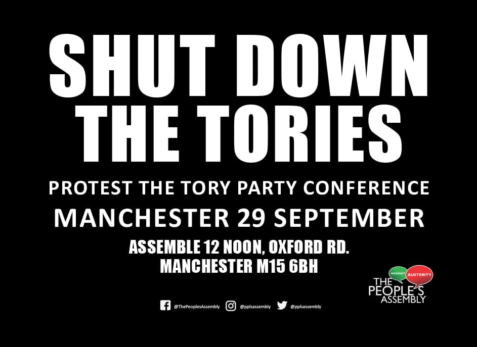 unitetheunion's tweet image. It’s today! #Solidarity shout to all challenging the Tories at #CPC19 

A huge demo against the Tory conference in Manchester should inspire wider resistance to austerity - #EndAusterityNow  thepeoplesassembly.org.uk/tags/event via @pplsassembly