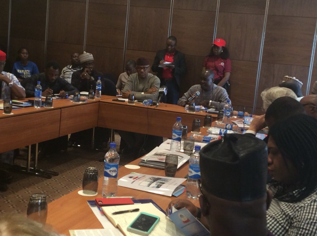 TCN_NIGERIA's tweet photo. DG, BPE, Mr Alex Okoh, Engr Emmanuel Nosike representing Permanent Secretary, Federal Ministry of Power, Mr Louis Edozien and Chairman, NERC, Prof James Momoh at the TCN/Donor Meeting currently on-going in Abuja. @NERCNG @BPENigeria @EngrSMamman @PowerMinNigeria https://t.co/wxieNOmCTJ