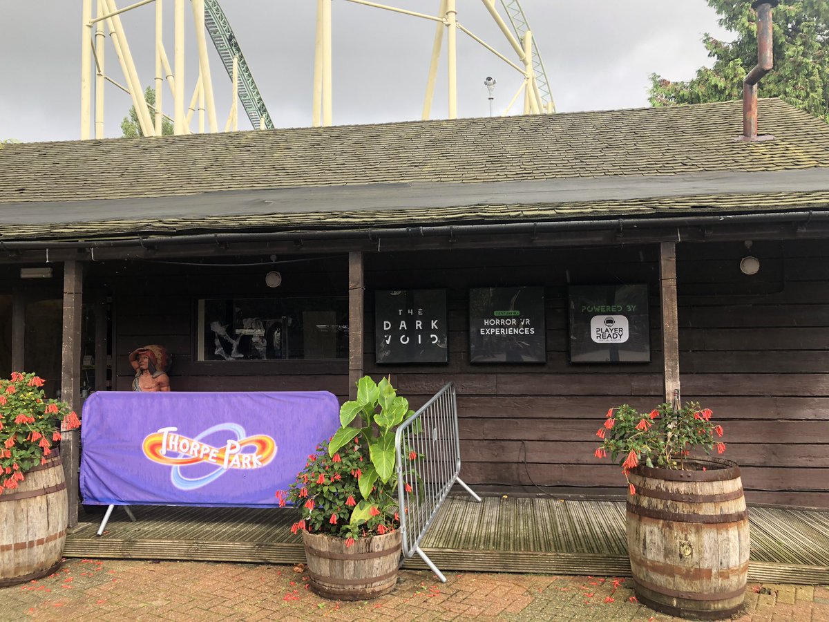 PlayerReadyVR's tweet photo. In the 14 months since Player Ready was formed. This is a proud moment seeing our name adorning an attraction at Thorpe Park! The home of Fear! #darkvoid #playerreadyvr #bethegame #thorpepark https://t.co/dXRa3u34LI