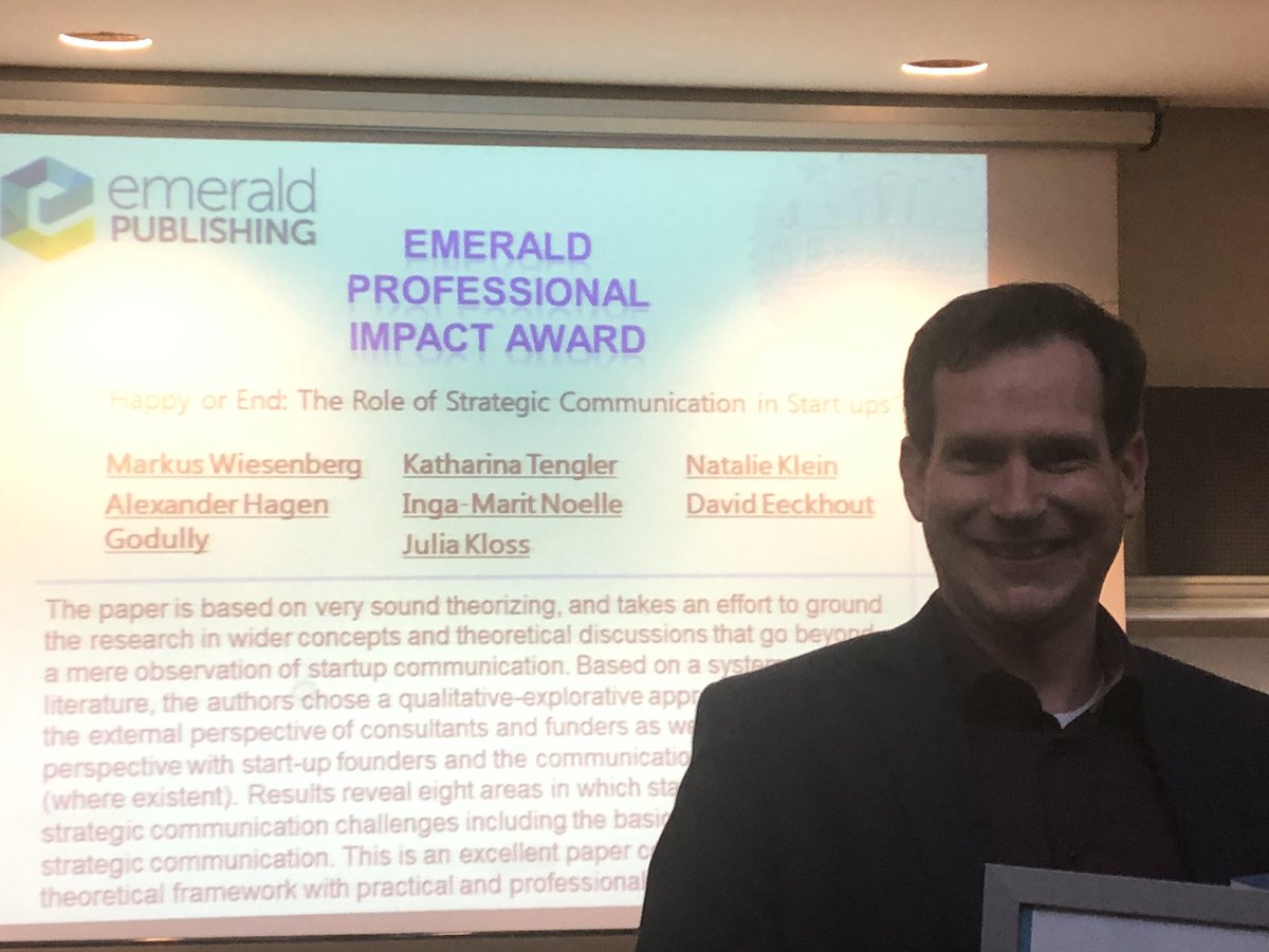 Fantastic job by <a href="/mwiesenb/">Markus Wiesenberg</a>, <a href="/AGodulla/">Alexander Godulla</a> and our communication management master students <a href="/ifkmw/">IfKMW Leipzig</a> <a href="/UniLeipzig/">UNIVERSITÄT LEIPZIG</a>: Award for the best academic paper with professional impact 2019 by the Journal of Communication Management fir an innovative study on strategic communication in startups.