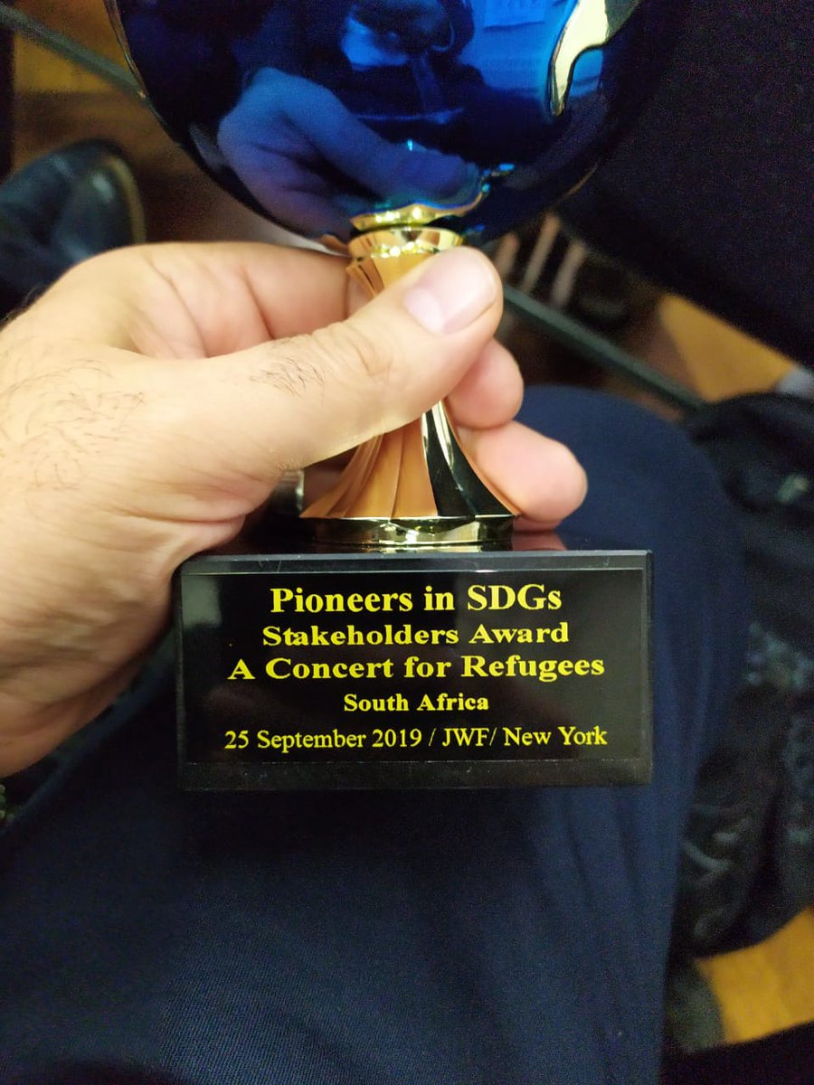 TurquoiseHI's tweet photo. THI is awarded Pioneers in SDGs Project Stakeholders Award at UNGA Conference in New York.

This award reminds&amp;motivates us work harder.

Thanks to all our stakeholder and supporters.
#UNGA2019 @NelsonMandela @AmnestySAfrica @SAMROFoundation @SAHRCommission @MusicInAfrica https://t.co/2mYFMEE0pG