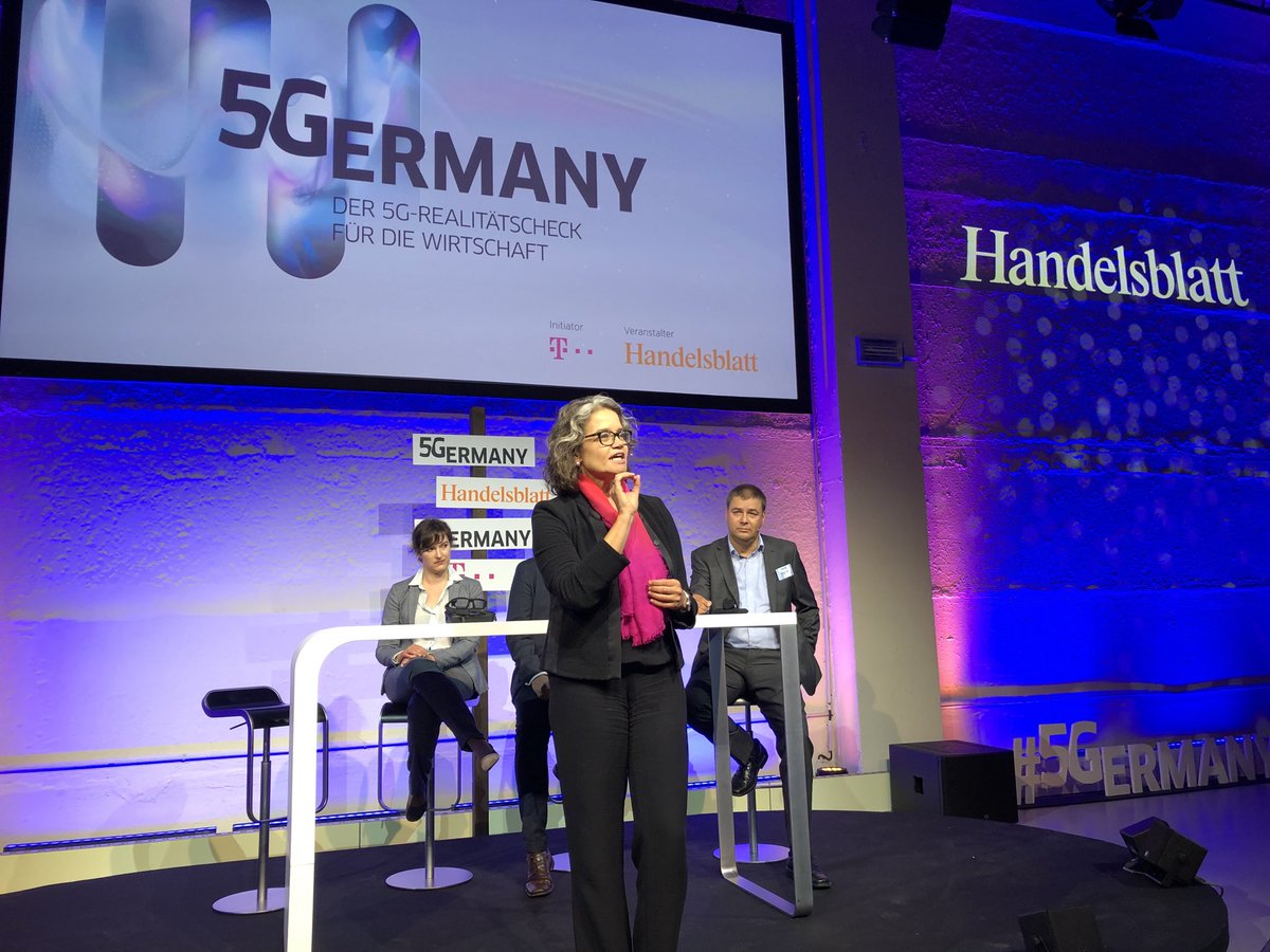 StBroszioDT's tweet photo. „5G enables the perfect combination of real life and virtual reality“ says @claudianemat at our industrial user conference #5Germany in Berlin @handelsblatt @deutschetelekom https://t.co/gqhjdswvKr