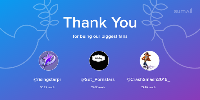 Our biggest fans this week: risingstarpr, Set_Pornstars, CrashSmash2016_. Thank you! via https://t.co/Ic1sEYJmO8