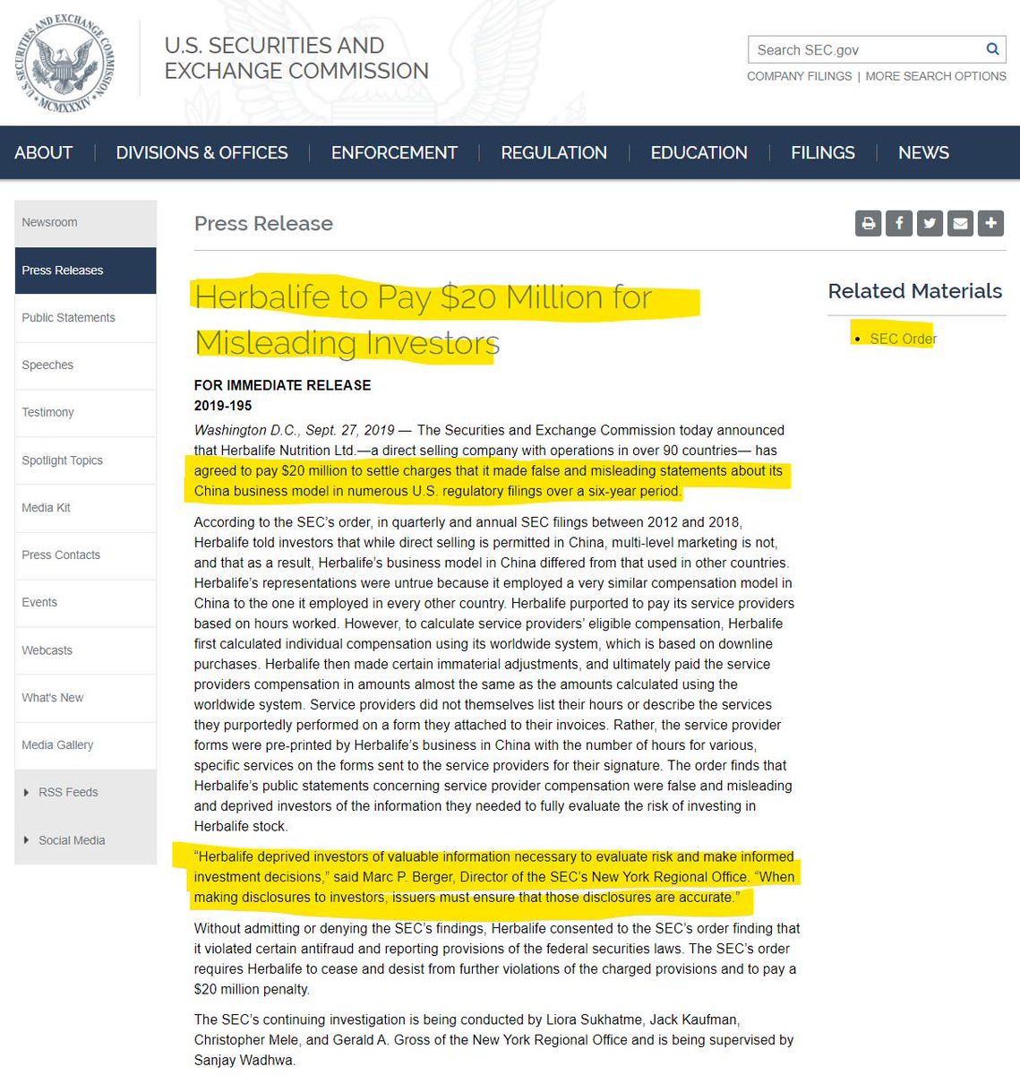 MLMMOS's tweet photo. $HLF Breaking News / The Securities and Exchange Commission today announced that Herbalife Nutrition Ltd.βa direct selling company with operations in over 90 countriesβ has agreed to pay $20ΓΎm to settle ....
https://t.co/85uWnW9zQt
/ #Investors #MLM Business Model $NUS $USNA etc. https://t.co/poM0uOxALK