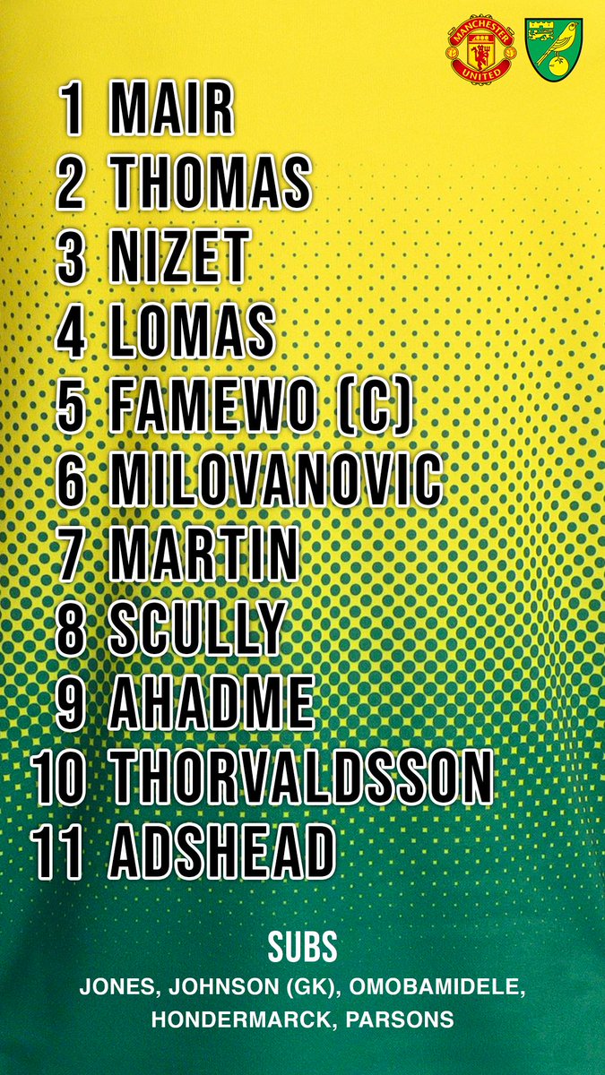 NorwichCityAcad's tweet photo. Here's how our Under-23s lineup for tonight's #PL2 game with @ManUtd U23s! ⬇ #ncfc https://t.co/xa3qrmAvVJ