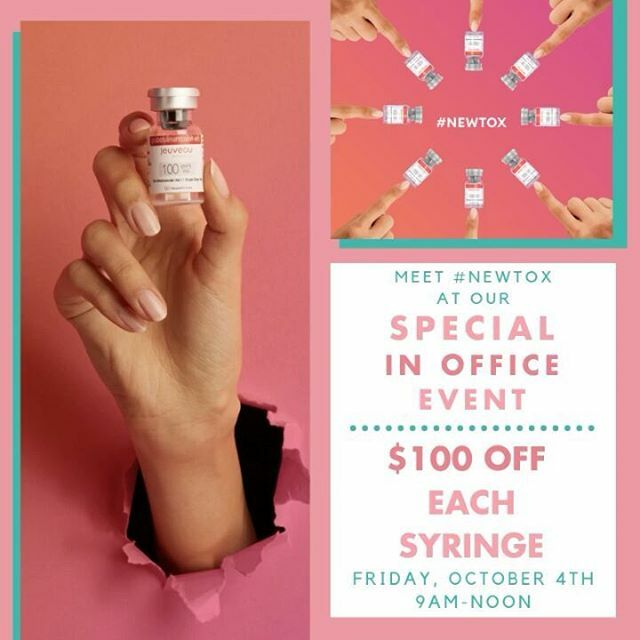 🎉💉🎉 You're invited to join us next Friday for our Special In Office Event to meet the newest FDA-approved alternative to Botox, Jeuveau #Newtox! 🎉💉🎉 ​It's the perfect thing to help with those pesky fine lines and wrinkles and our patients are lov… ift.tt/2mmZBgd