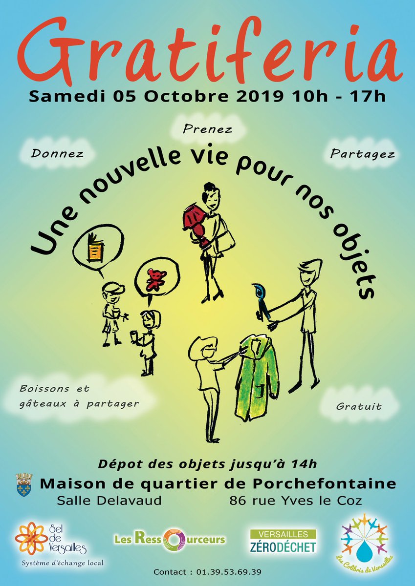PoussesVersail's tweet photo. Gratiferia ➡️ Samedi 5 octobre, de 10h à 17h à la 🏫 maison de quartier Porchefontaine, 📍86 Rue Yves le Coz, 78000 Versailles.  👗🥾👜 🎲🎨Dépôts acceptés jusqu’à 14h ! ;-) Infos ➡️ https://t.co/YyEGUOJFiP https://t.co/9ZUiHYeOzq