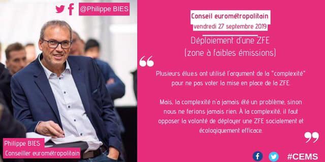 PhilippeBIES's tweet photo. Comme lors du conseil municipal lundi dernier, je me suis exprimé en conseil de l’Eurométropole sur la mise en place d’une #ZFE sur notre territoire.  Après le vote positif de notre assemblée il faut travailler à la mise en œuvre concrète et juste de cette mesure indispensable https://t.co/ovjGSMfpkH