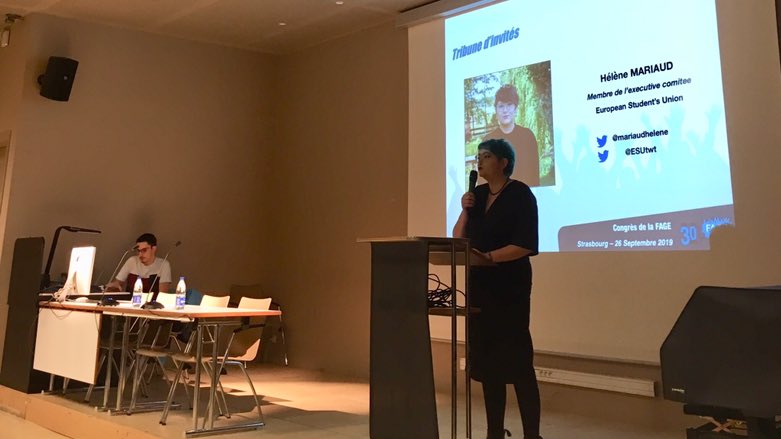 Alexis_D96's tweet photo. L’@UNECD est présente au 30ème Congrès de @La_FAGE pour parler de #RepresentationEtudiante avec notamment l’@ESUtwt qui nous présente les Réformes Européennes dont les Alliances d’Universités européennes ! https://t.co/dZRrv2vYWU