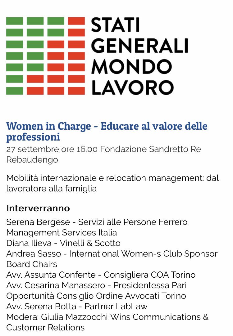 SerenaBotta13's tweet image. Oggi a Torino per parlare di Women in Charge e Diversity Management.
#statigeneralimondolavoro #lablaw