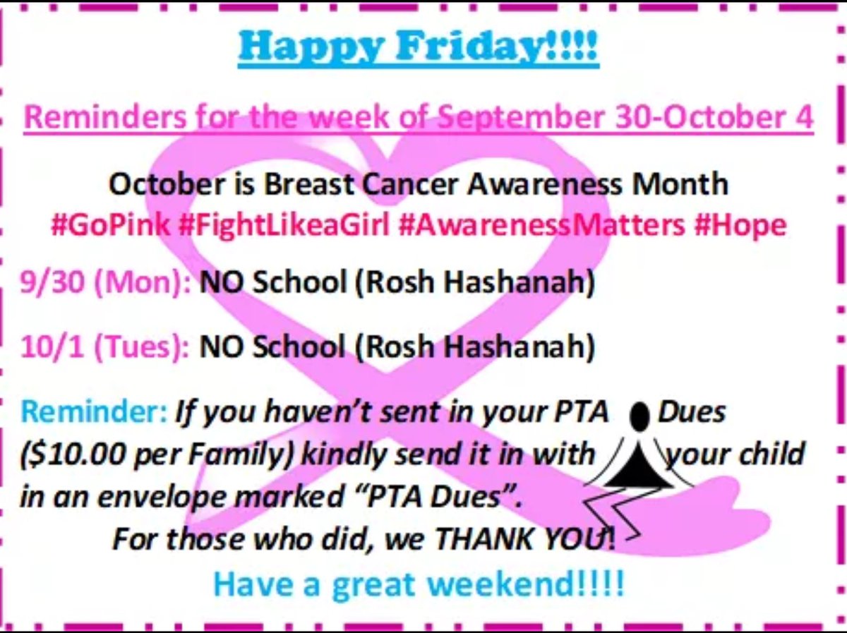 Ps46Pta's tweet photo. #WeeklyReminders #HappyFriday @PS_46_PC @forde_tara @Casperrann @KDiLo14 @jaizo7 https://t.co/AT3yxDAndc