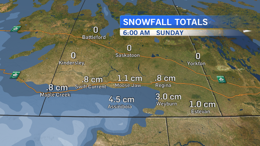 The_Jess_Smith's tweet photo. September snow...cool....cool. Here's a look at some early snowfall totals heading into Sunday morning. #snow #snowfall #sksnow #skstorm #yqr https://t.co/3vHUPwsbK7