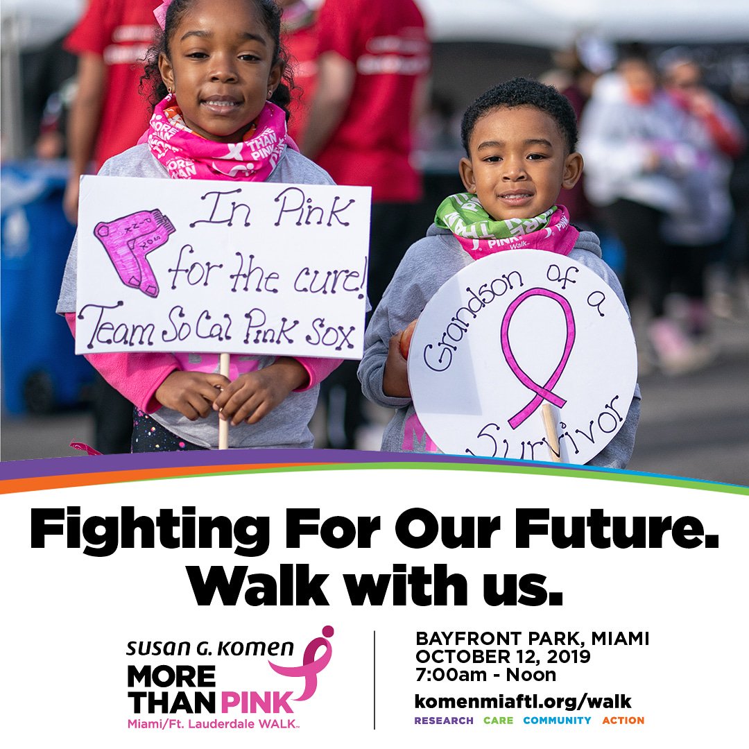 MiamiPD's tweet photo. See the faces &amp; hear the voices of a community that’s taking action. We are determined to help the Susan G. Komen raise money &amp; create a better future for those living with &amp; fighting breast cancer. Join us on 10/12 for the MORE THAN PINK Walk.  #MoreThanPink https://t.co/0a2EDP1ELH