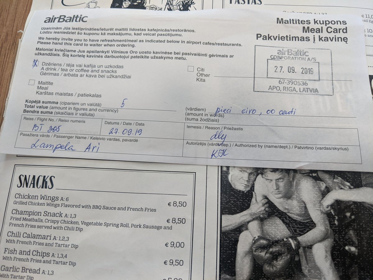 Flying Dublin - Helsinki Via Riga on <a href="/airBaltic/">airBaltic</a> - Bad idea. They can't get people off the plane nor customs personnel in place to get you to connecting flight. Run you may. And they generously give 5€ to spend for three hours. Stick to #AY