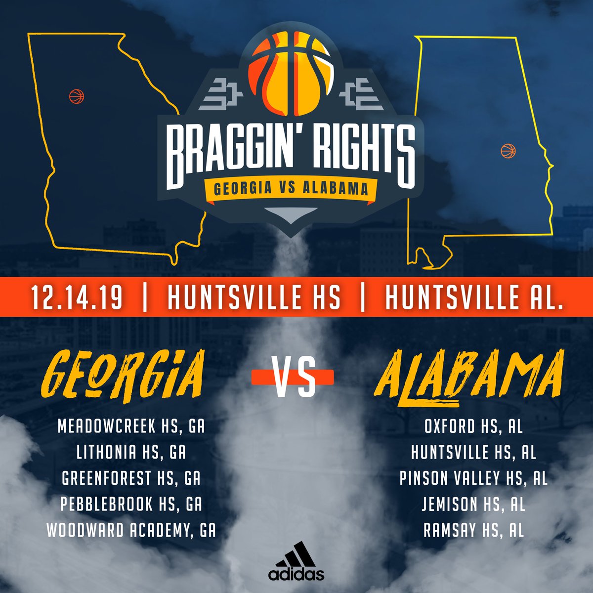 PlayforOrange's tweet photo. The 2nd Annual Braggin Rights
GA vs AL
📍Huntsville, AL
📍Huntsville HS
🗓12.14 
🎥 @SUVtv 
🏀 @adidasHoops /// https://t.co/4yR8IzSAMH