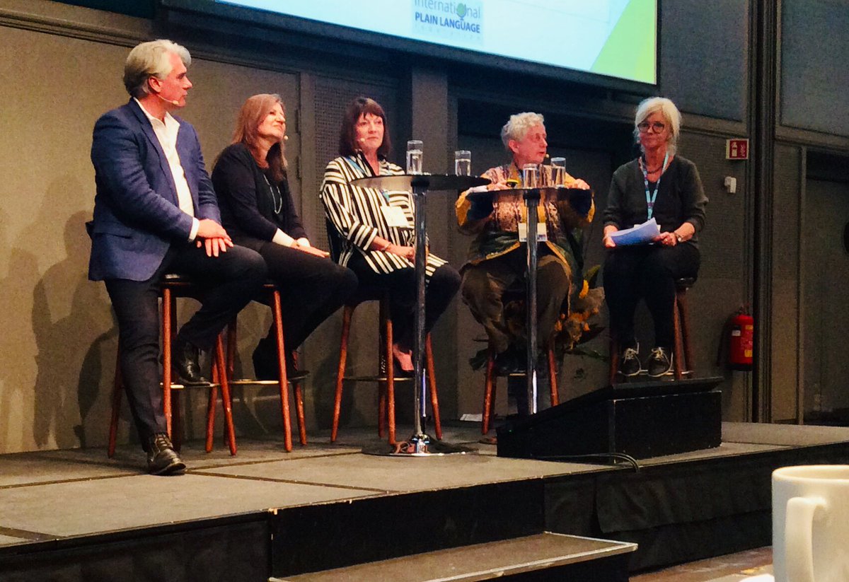plain2019's tweet image. Christopher Balmford, Rosa M. Galan, Susan Kleimann, Annetta Cheek and Sissel C. Motzfeldt are talking about an ISO standard for plain language. #plain2019