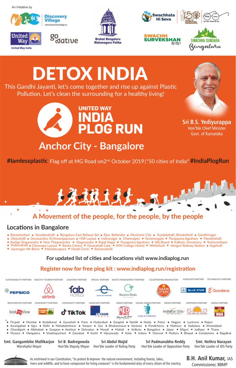 GBAChiefComm's tweet photo. Let's rise up against plastic pollution! Join the India Plog Run on October 2, 2019. Starts from 60 locations in Bengaluru.  #Iamlessplastic #IndiaPlogRun #BBMPCOMM #PlogRun2019 #fitness #plasticfree #noplastic #fightplastic #GoGreen https://t.co/9uA4mVEHad