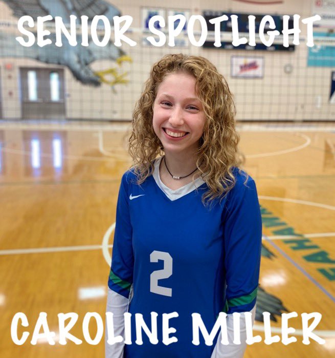 🎉SENIOR SPOTLIGHT🎉 
#2 Caroline Miller
🏐 right side hitter 
🏐 played volleyball 4 years
🏐 CoPresident of the bird club, coaches soccer, volunteers at the closet at school, babysits
🏐 loves hanging out with her teammates
🏐 Fav Food - Mac And Cheese 
🎉We 💚s OUR SENIORS🎉