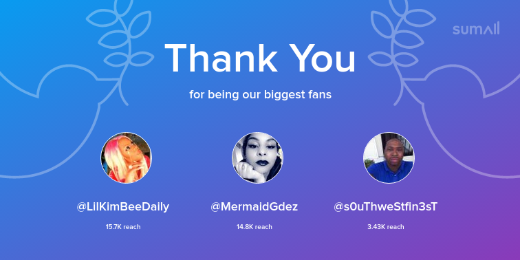 MISSY83MERCER's tweet photo. Our biggest fans this week: LilKimBeeDaily, MermaidGdez, s0uThweStfin3sT. Thank you! via https://t.co/8WF3CfYSVd https://t.co/3ea1dZvF3L