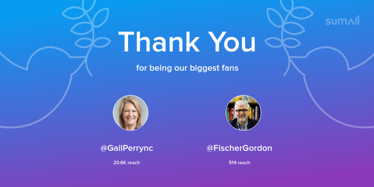 Our biggest fans this week: GailPerrync, FischerGordon. Thank you! via sumall.com/thankyou?utm_s…
